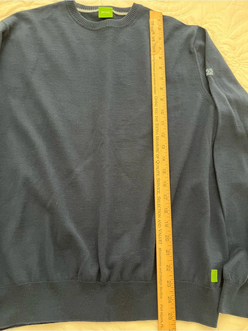 Boss Men's Navy Crewneck Sweater with Lime Accent xl